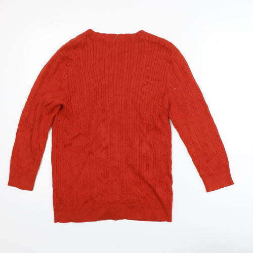 Chaps Womens Red Cotton Cable Knit Cardigan L V-Neck Long Sleeve