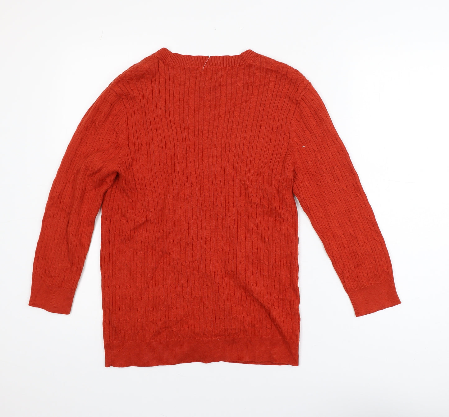 Chaps Womens Red Cotton Cable Knit Cardigan L V-Neck Long Sleeve