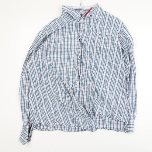 Cotton Traders Men's Blue Check Long Sleeve Button-Up Shirt XL