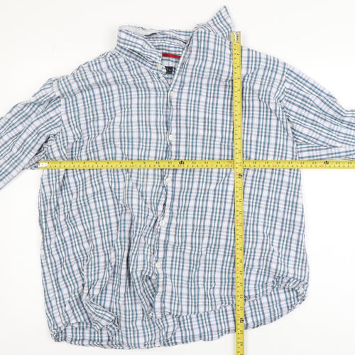 Cotton Traders Men's Blue Check Long Sleeve Button-Up Shirt XL