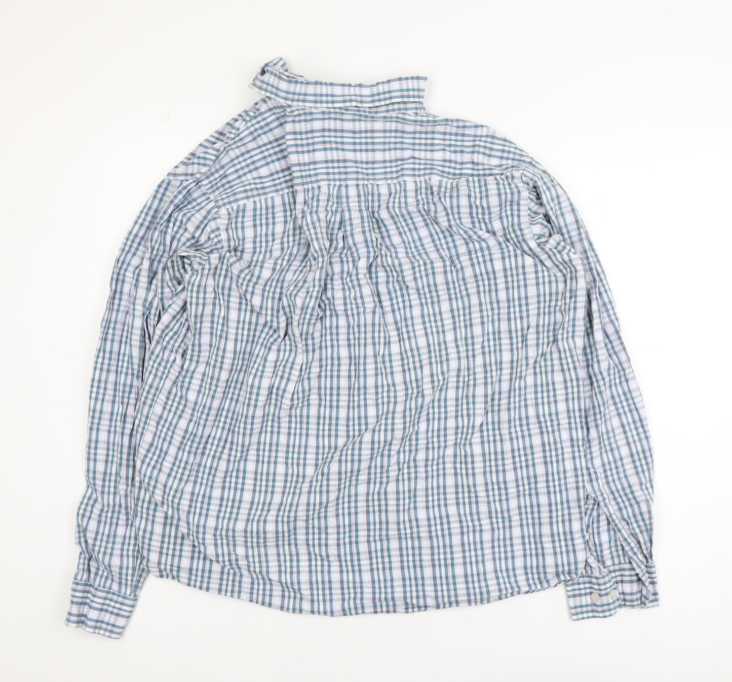 Cotton Traders Men's Blue Check Long Sleeve Button-Up Shirt XL
