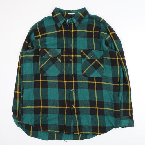 aka BAY Men's Green Checked Flannel Cotton Casual Jacket L