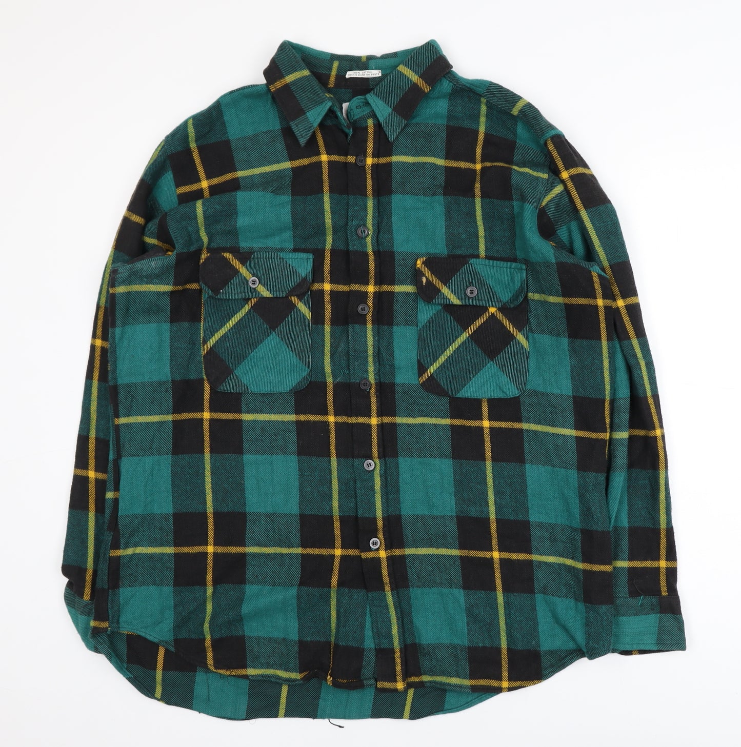 aka BAY Men's Green Checked Flannel Cotton Casual Jacket L