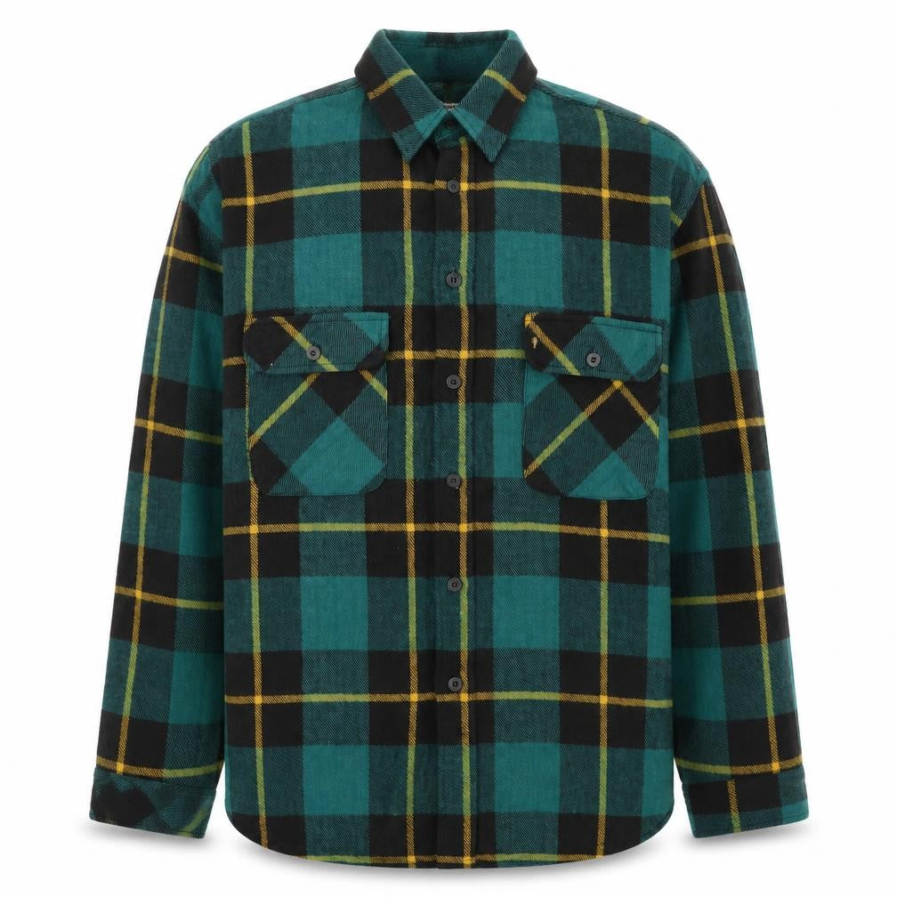 Front view of aka BAY Men's Green Checked Flannel Cotton Casual Jacket L