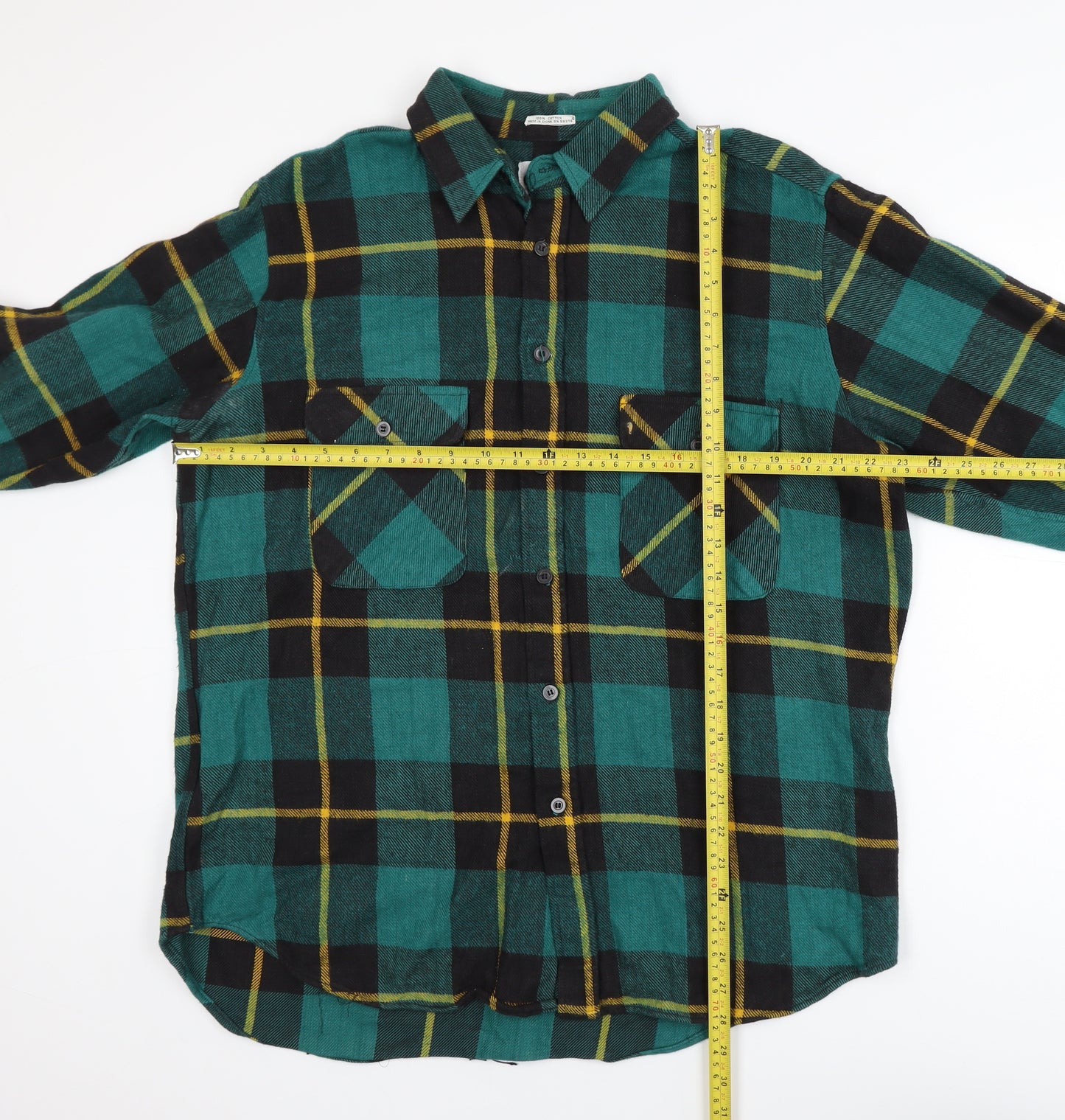 aka BAY Men's Green Checked Flannel Cotton Casual Jacket L
