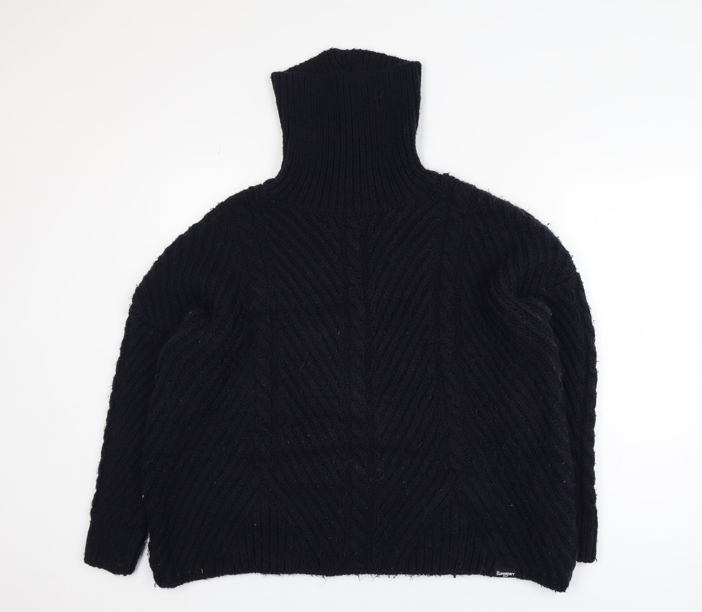 Superdry Women Black Roll Neck Cable-Knit Jumper Size 10