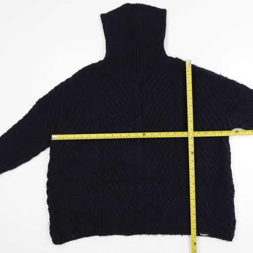 Superdry Women Black Roll Neck Cable-Knit Jumper Size 10