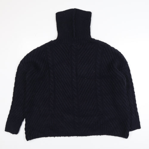Superdry Women Black Roll Neck Cable-Knit Jumper Size 10