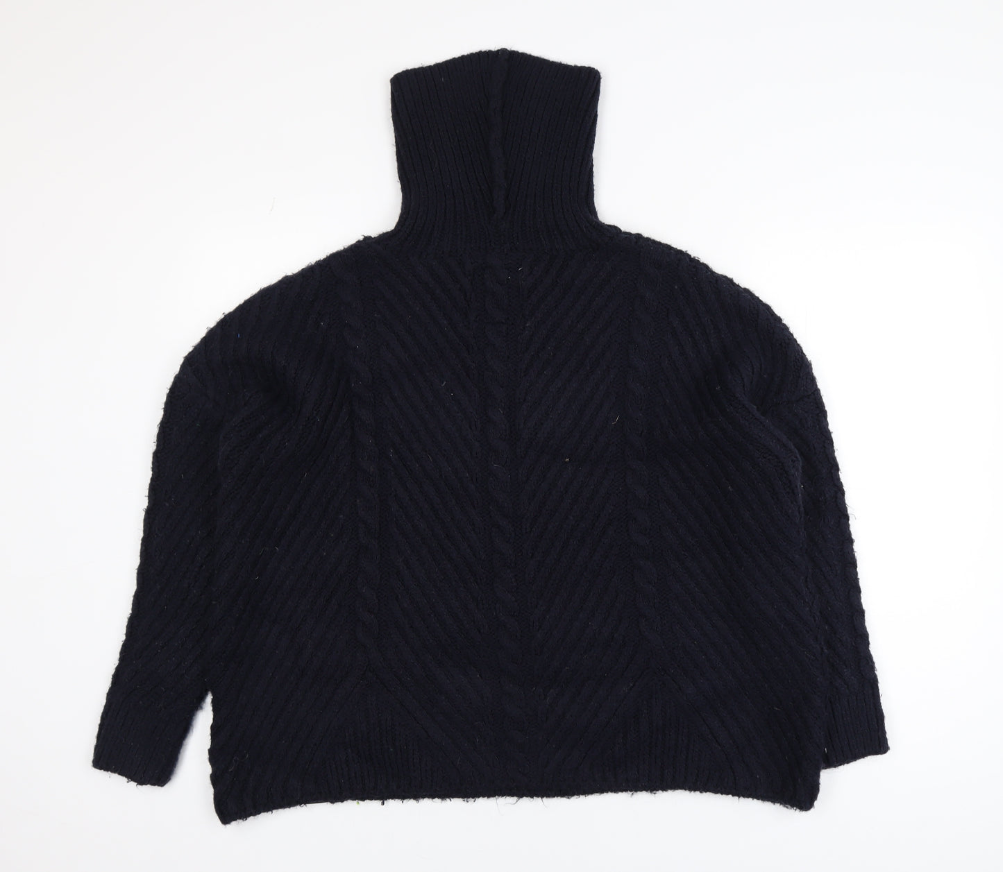 Superdry Women Black Roll Neck Cable-Knit Jumper Size 10