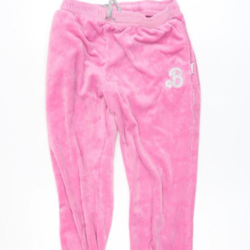 Barbie Girls Pink Velour Jogger Trousers Size 12 Years Elastic Waist