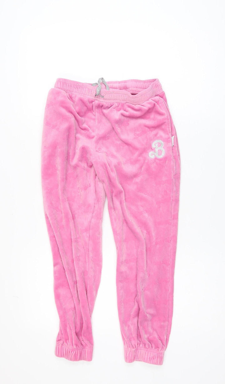 Barbie Girls Pink Velour Jogger Trousers Size 12 Years Elastic Waist