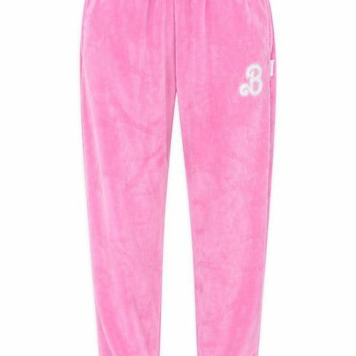 Barbie Girls Pink Velour Jogger Trousers Size 12 Years Elastic Waist