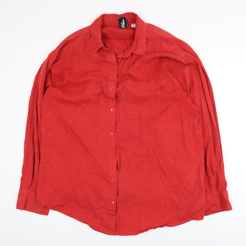 Collusion Women's Red Linen Button-Up Shirt UK 12 Long Sleeve