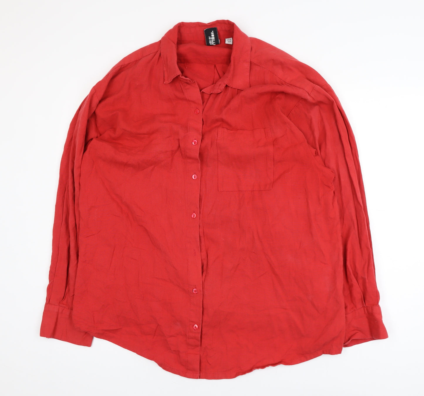 Collusion Women's Red Linen Button-Up Shirt UK 12 Long Sleeve