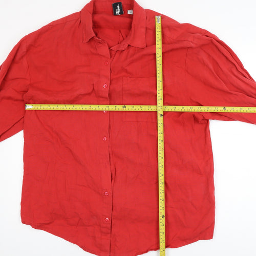 Collusion Women's Red Linen Button-Up Shirt UK 12 Long Sleeve