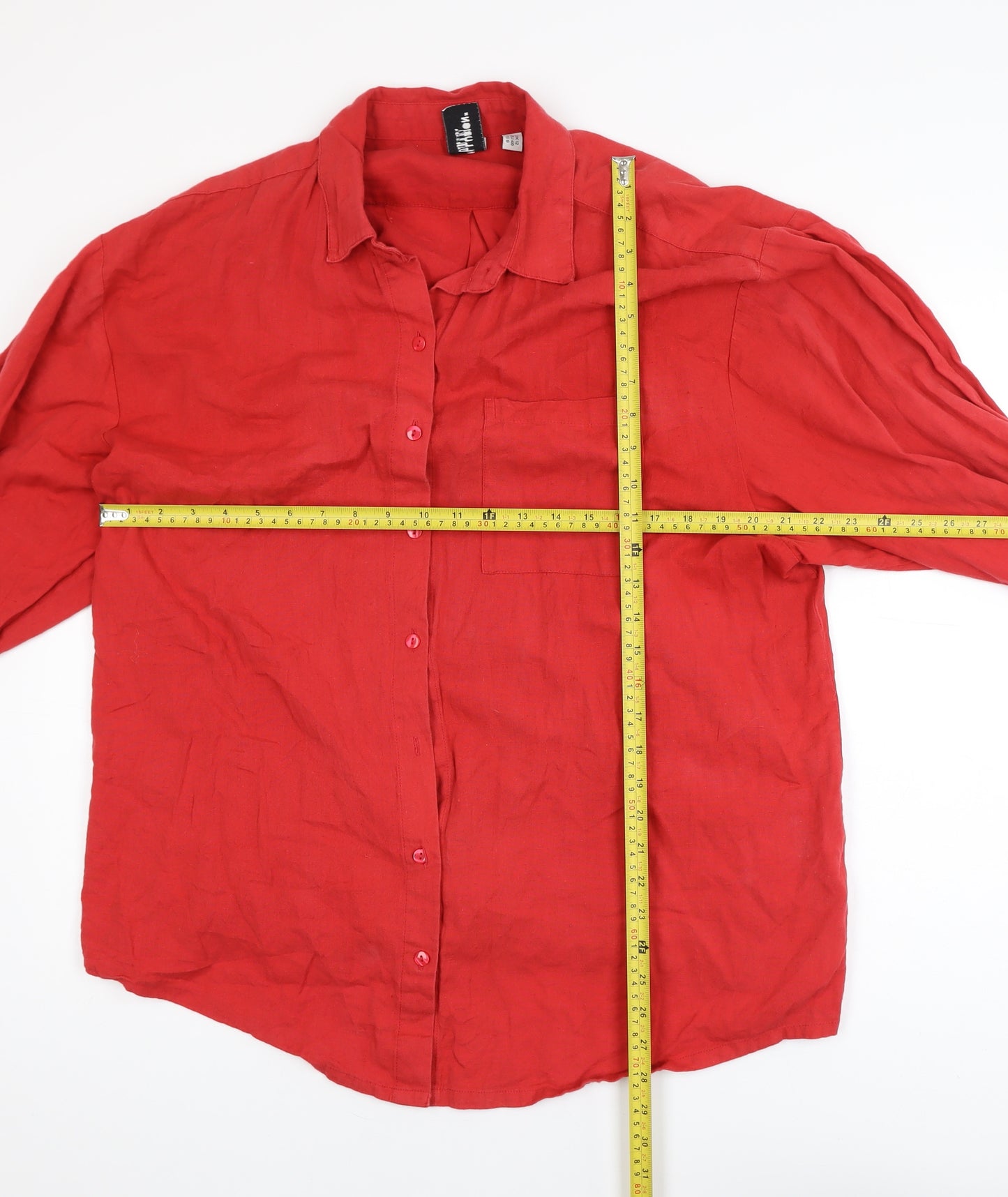 Collusion Women's Red Linen Button-Up Shirt UK 12 Long Sleeve