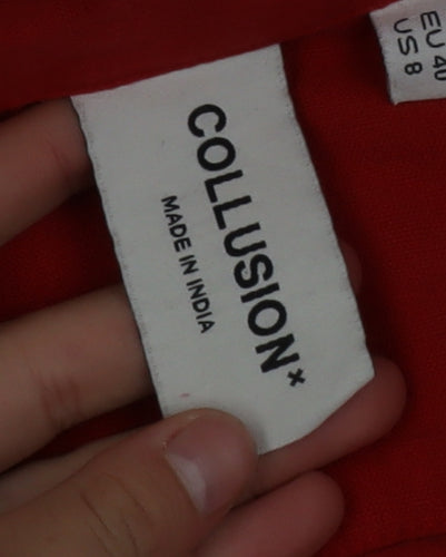 Collusion Women's Red Linen Button-Up Shirt UK 12 Long Sleeve