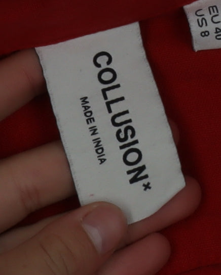 Collusion Women's Red Linen Button-Up Shirt UK 12 Long Sleeve