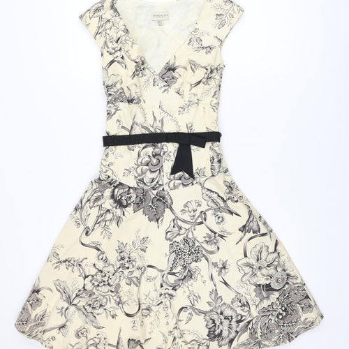 Karen Millen Women’s Beige Floral Fit & Flare Dress Size 8