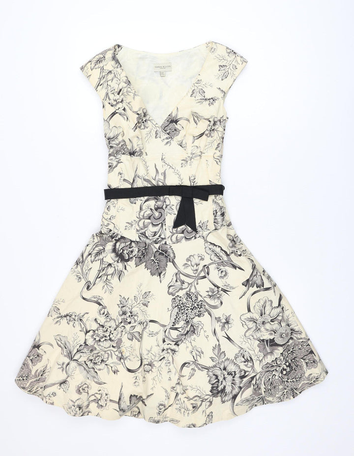 Karen Millen Women’s Beige Floral Fit & Flare Dress Size 8