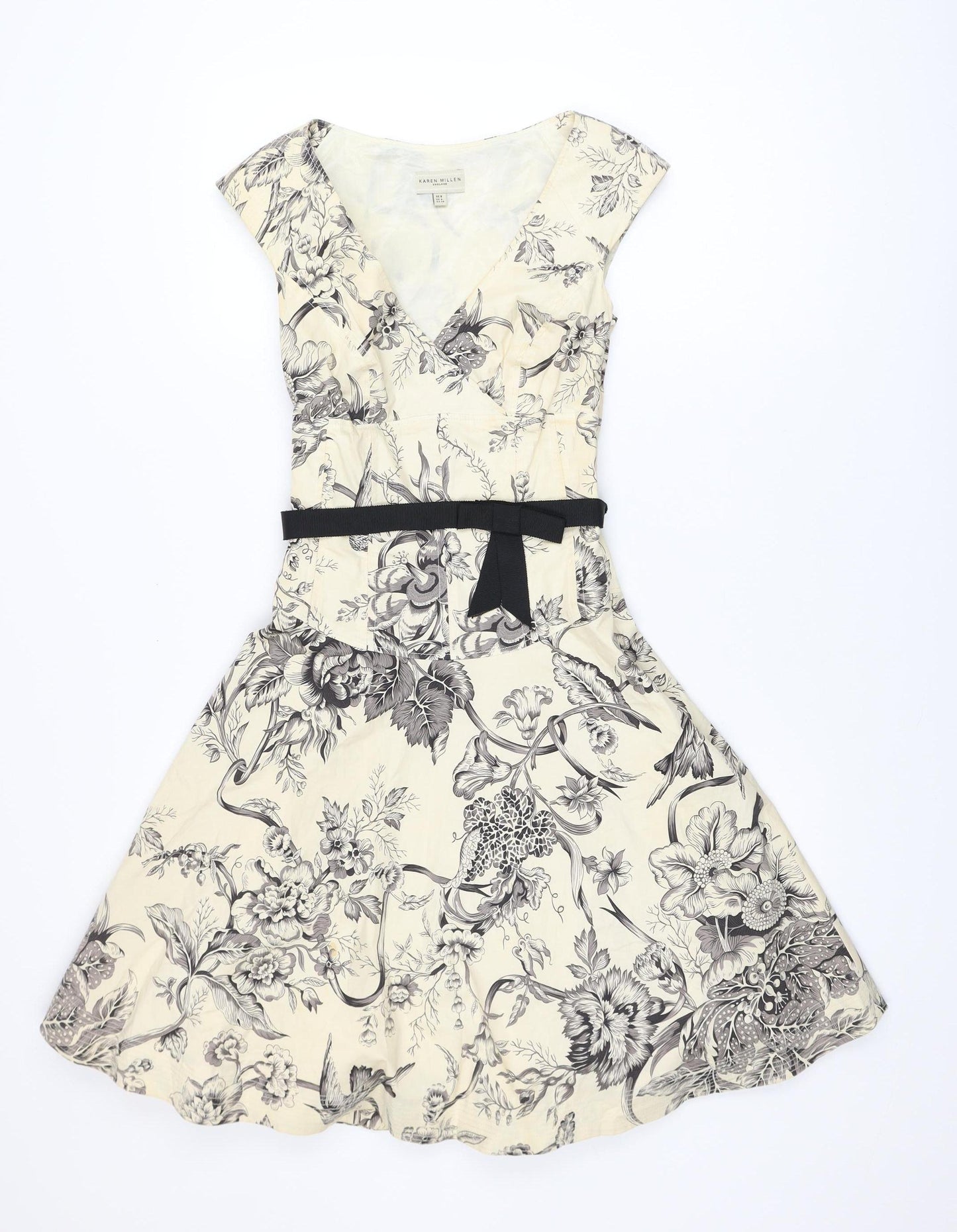 Karen Millen Women’s Beige Floral Fit & Flare Dress Size 8