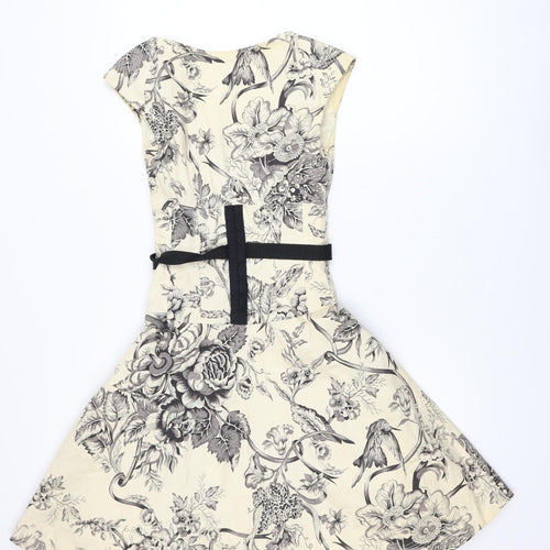 Karen Millen Women’s Beige Floral Fit & Flare Dress Size 8