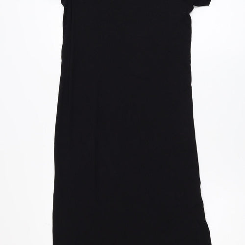 H&M Women Black Size 12 Midi T-Shirt Dress Cotton Blend Casual