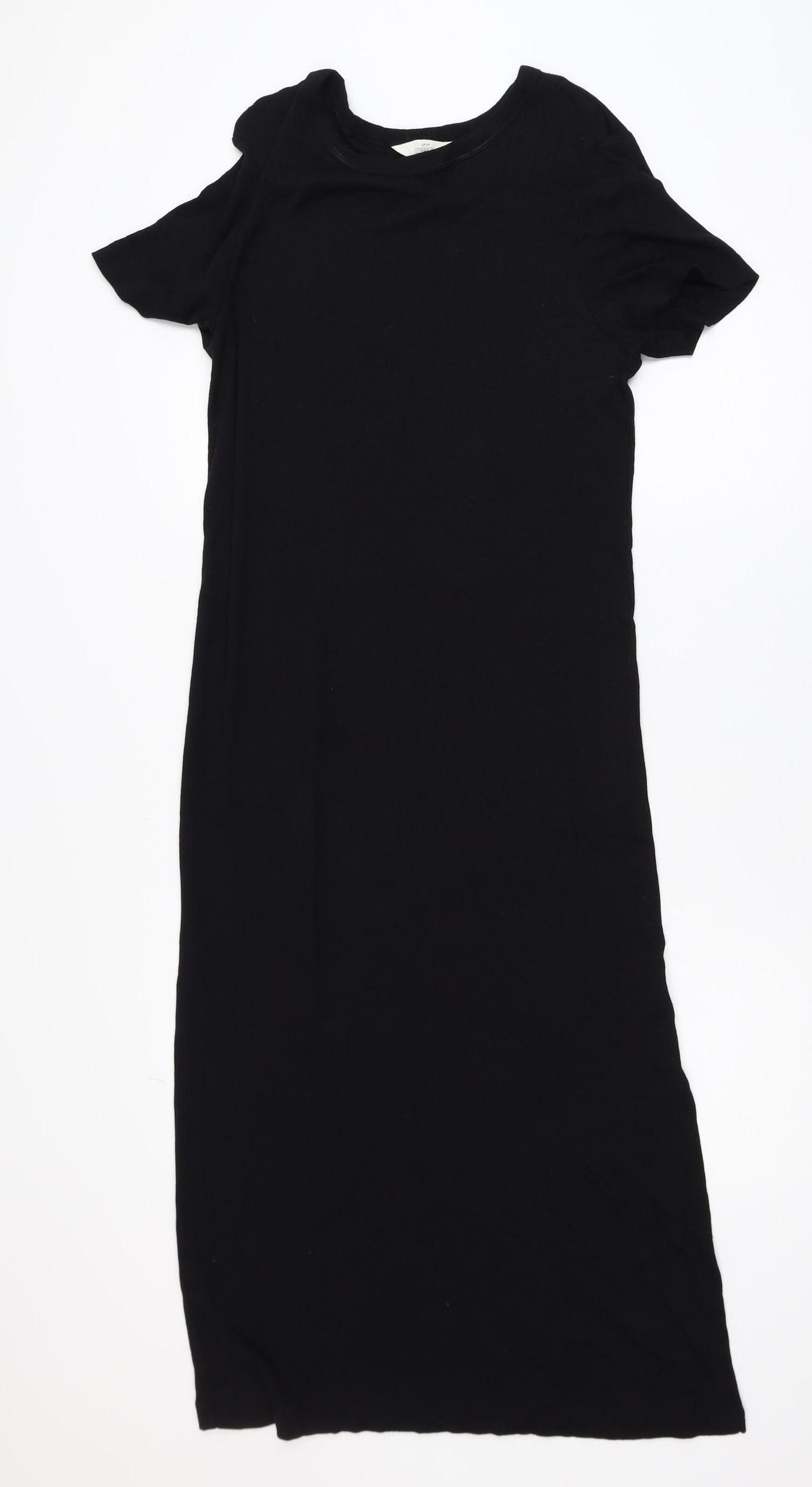 H&M Women Black Size 12 Midi T-Shirt Dress Cotton Blend Casual