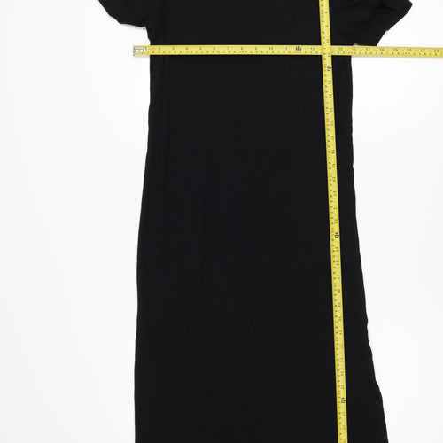 H&M Women Black Size 12 Midi T-Shirt Dress Cotton Blend Casual