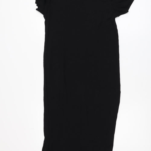 H&M Women Black Size 12 Midi T-Shirt Dress Cotton Blend Casual
