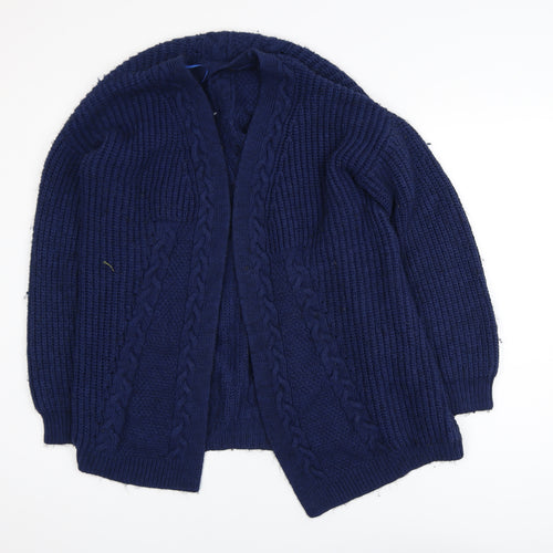 Lipsy Women Blue Cable-Knit Open Front Long Sleeve Cardigan Size 12