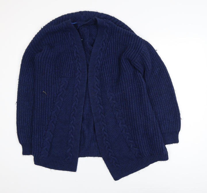 Lipsy Women Blue Cable-Knit Open Front Long Sleeve Cardigan Size 12