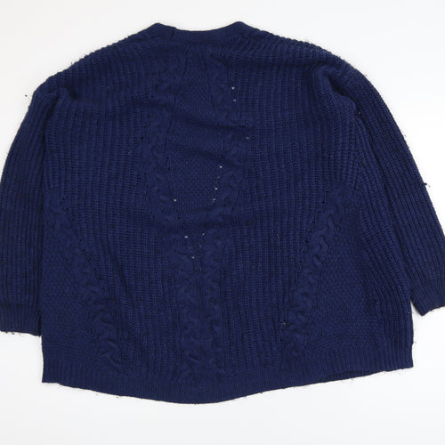 Lipsy Women Blue Cable-Knit Open Front Long Sleeve Cardigan Size 12
