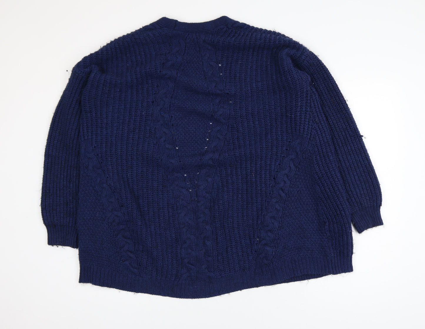 Lipsy Women Blue Cable-Knit Open Front Long Sleeve Cardigan Size 12