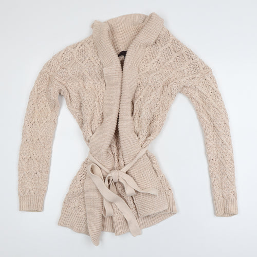 Great Plains Women’s Beige Cable-Knit Cotton Belted Cardigan XS