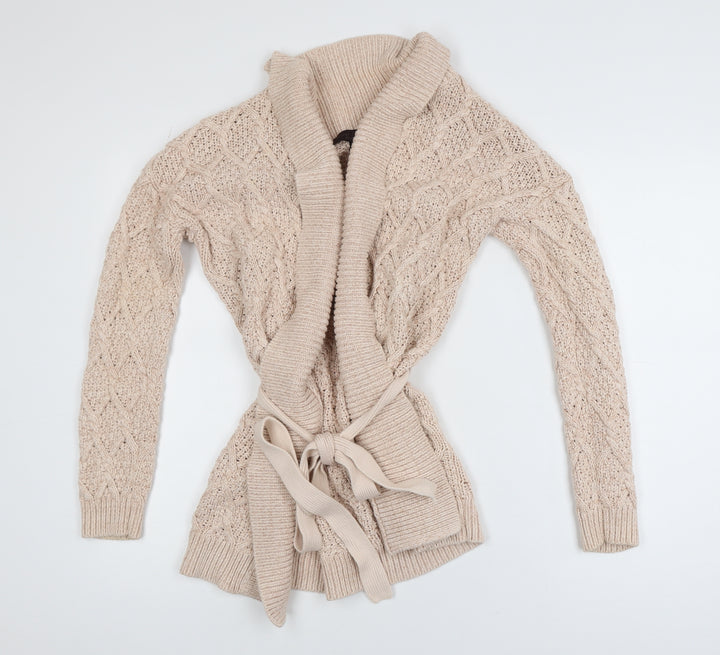 Great Plains Women’s Beige Cable-Knit Cotton Belted Cardigan XS