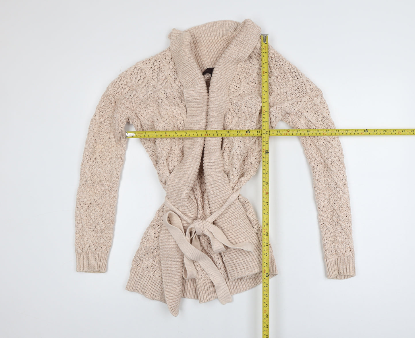 Great Plains Women’s Beige Cable-Knit Cotton Belted Cardigan XS