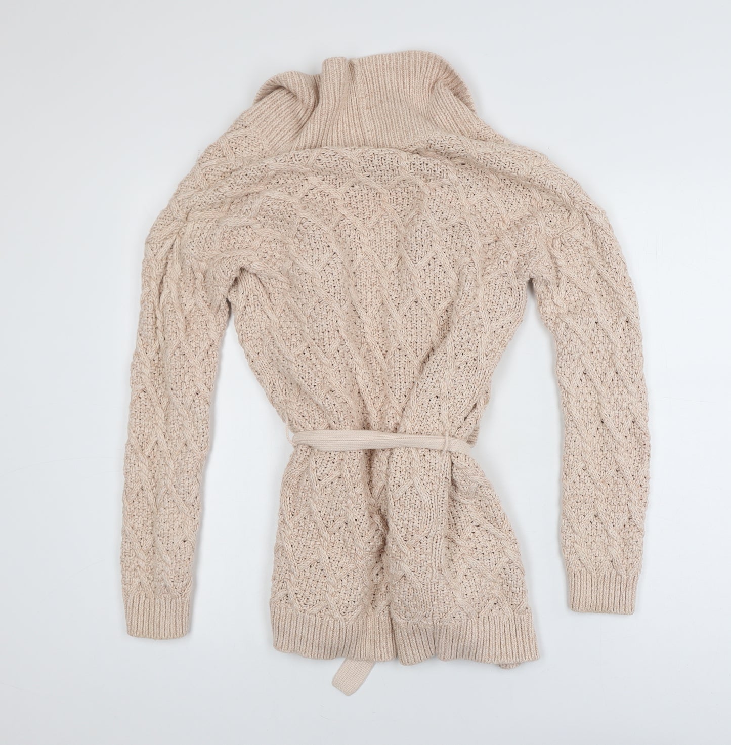 Great Plains Women’s Beige Cable-Knit Cotton Belted Cardigan XS