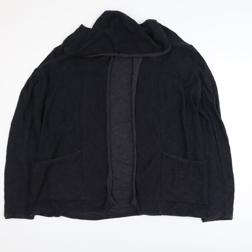 Review Womens Black Cotton Knit Cardigan L Hooded Open Front