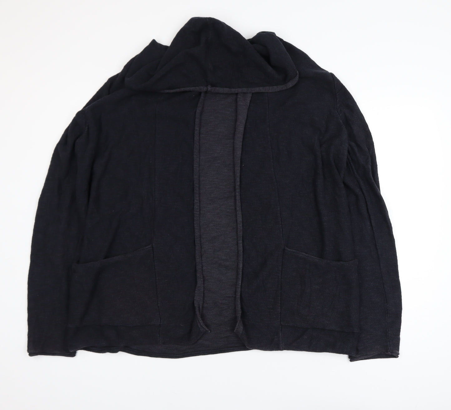 Review Womens Black Cotton Knit Cardigan L Hooded Open Front