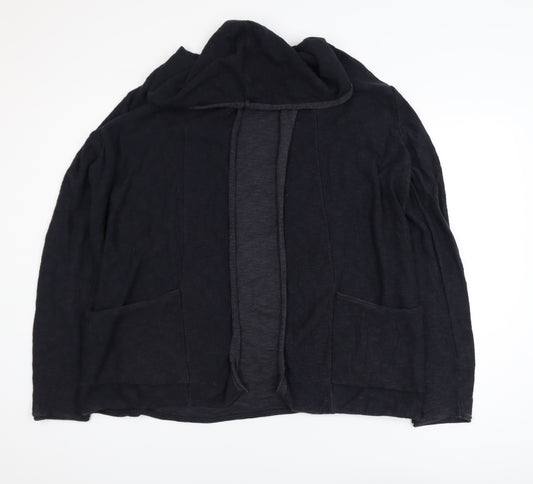 Review Womens Black Cotton Knit Cardigan L Hooded Open Front