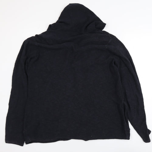 Review Womens Black Cotton Knit Cardigan L Hooded Open Front