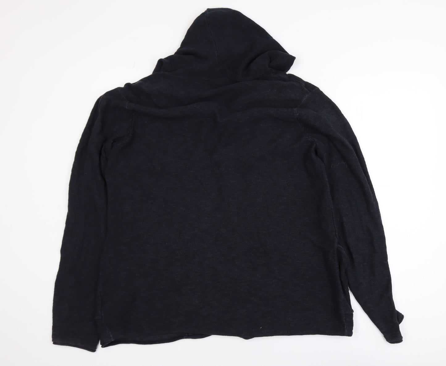 Review Womens Black Cotton Knit Cardigan L Hooded Open Front
