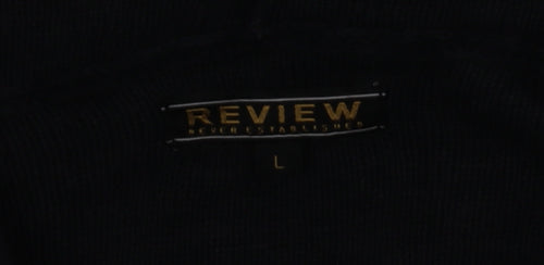 Review Womens Black Cotton Knit Cardigan L Hooded Open Front