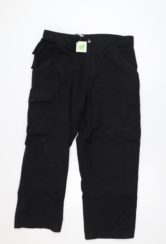Russell Men's Black Cargo Trousers Size L 36x30 Workwear Pants