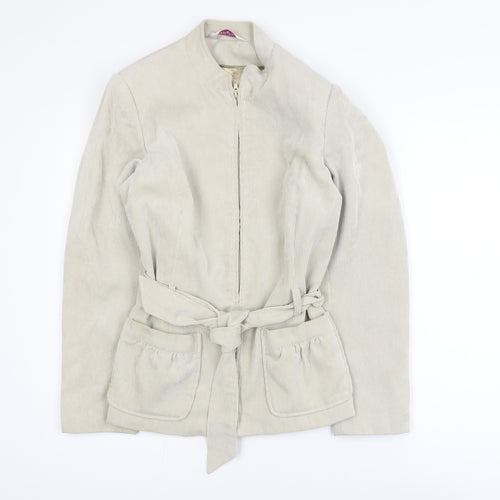 Bonmarché Women Beige Corduroy Belted Zip Jacket Size 12