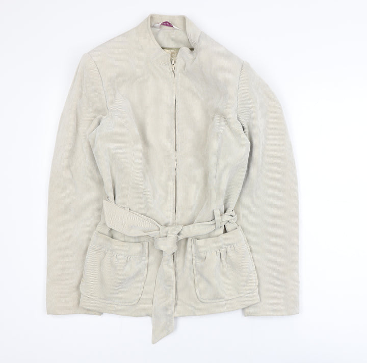 Bonmarché Women Beige Corduroy Belted Zip Jacket Size 12