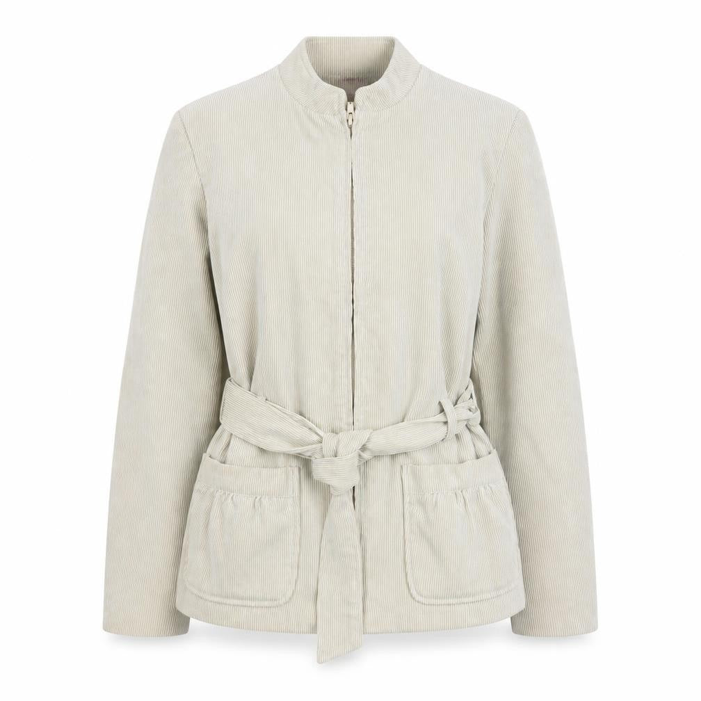 Front view of Bonmarché Women Beige Corduroy Belted Zip Jacket, size 12
