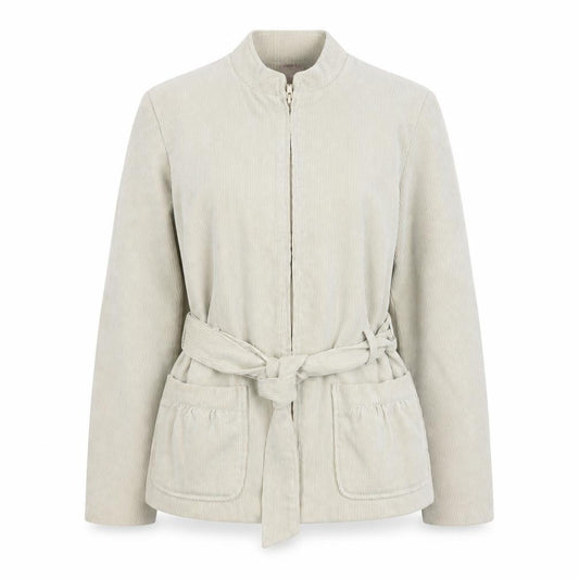 Front view of Bonmarché Women Beige Corduroy Belted Zip Jacket, size 12