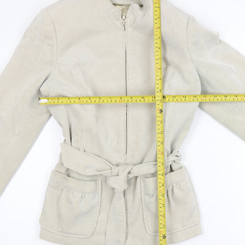 Bonmarché Women Beige Corduroy Belted Zip Jacket Size 12
